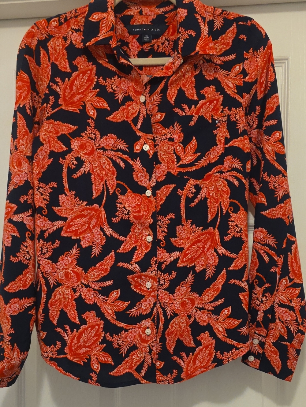 Tommy Hilfiger Navy Shirt with Pink And Red Floral Print
